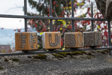 Beschriftete Holzklötzer F U B