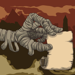 Cursed Mummy Hand Holding a Old Paper, Vector Illustration