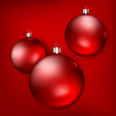 Hanging red Christmas balls on background, illustration