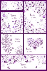 Collection of vintage greetings with violet abstract pattern