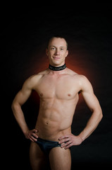 Fototapeta premium Young handsome guy in underwear. Sexy man. Beautiful body.