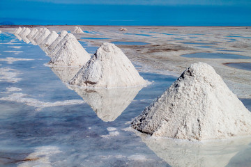 Hills of salt - salt extraction area at the world's biggest salt plain Salar de Uyuni, Bolivia