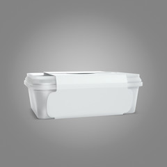 White bank for food oil, mayonnaise, margarine, cheese, ice cream, olives,, pickles, sour cream. Food and drink plastic blank. Template Ready For Your Design. Isolated on gray background