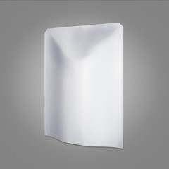 Sachet blank for salt, sugar, pepper, spices, food oil, Snack. Bag packaging for coffee, sweets, chips, cookies, crackers and candyes. Food and drink plastic blank.   Isolated on gray background