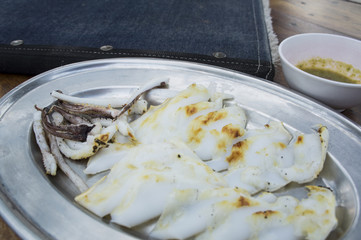squid seafood grill meal Cholesterol bbq herb concept