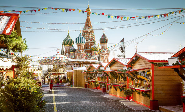 Christmas village fair on Red Square in Moscow