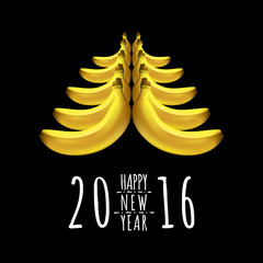 Christmas tree made made from bananas. Happy new year 2016. Year Of The Monkey. Vector Illustration