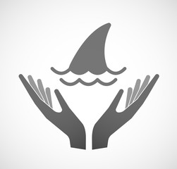 Two hands offering a shark fin