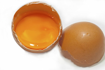  Broken egg isolated on white background