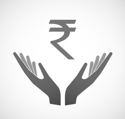 Two hands offering a rupee sign