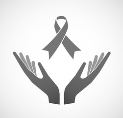 Two hands offering an awareness ribbon
