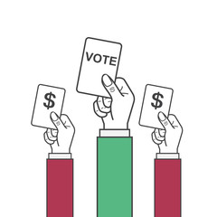 vector hand holding vote label