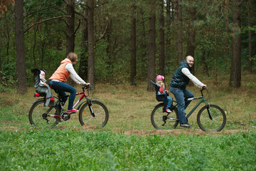 Fototapeta premium happy family riding bike in wood