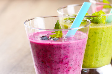 Blueberry shake on white table
