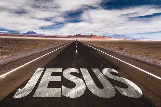 Jesus written on desert road