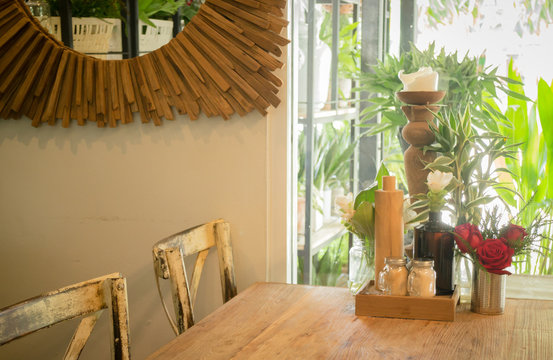 Vintage wooden table in the shop