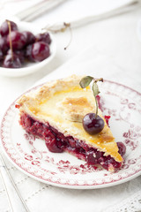 Cherry pie homemade on a white background