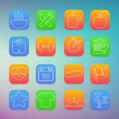 Fitness icons set with color Background