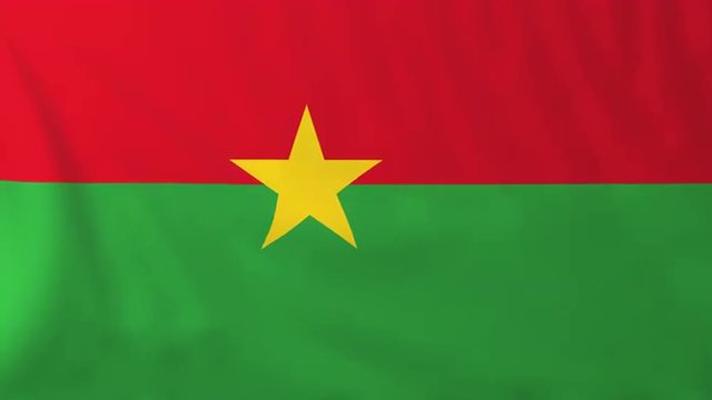 Flag of Burkina Faso, slow motion waving. Rendered using official design and colors. Highly detailed fabric texture. Seamless loop in full 4K resolution. ProRes 422 codec.