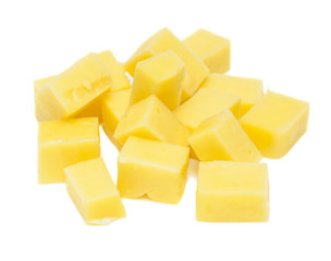 cheese cubes on white background