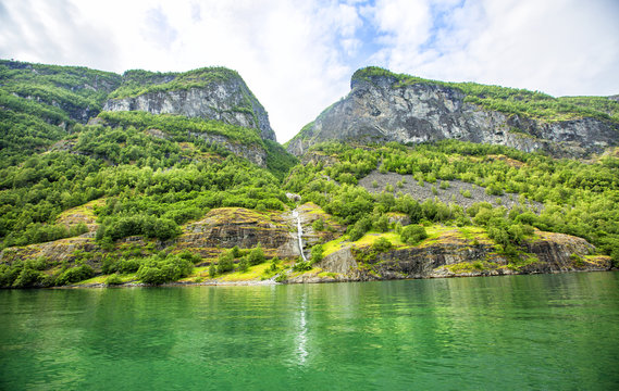 Fjords in Norway and Scandinavian nature. Neroyfjord is the narrowest fjord in Norway.