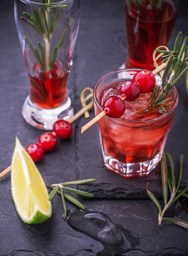 Cranberry, Rosemary, Gin Fizz, Cocktail On A White Background