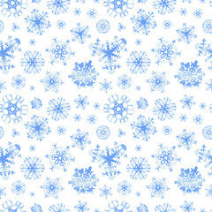 Different snowflakes on white, winter background seamless pattern