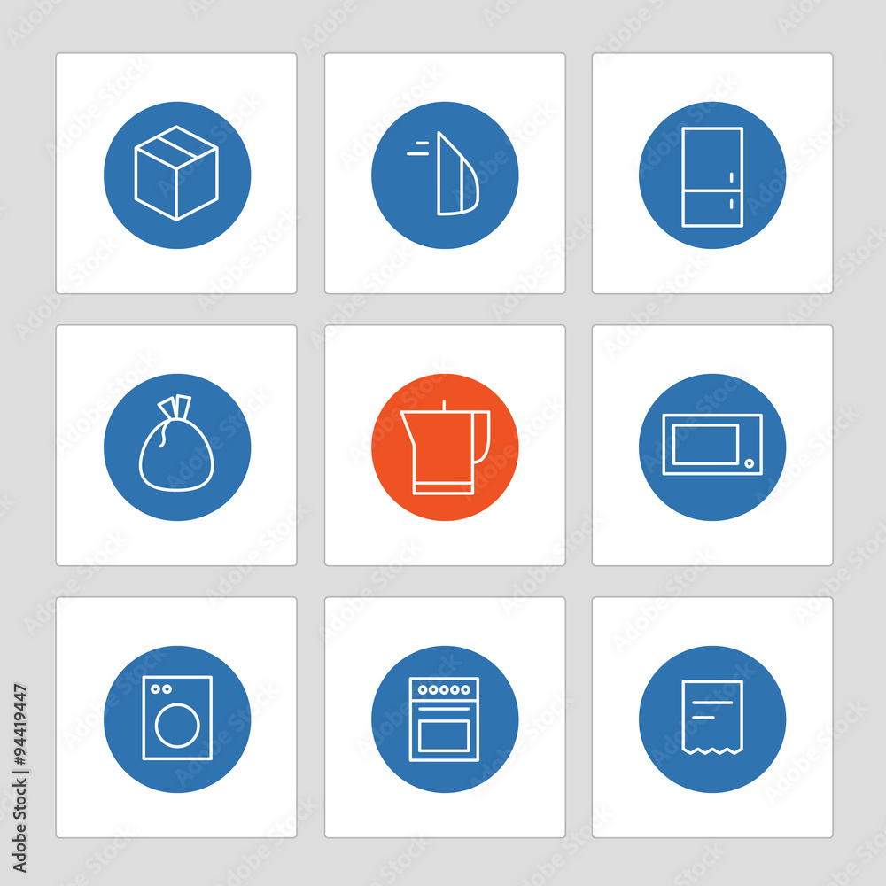 Aufkleber different line style icons on circles. application pictograms co