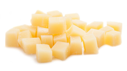 parmesan cheese cubes isolated on a white background