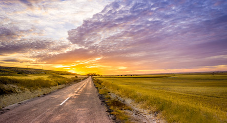 Sunset on the road
