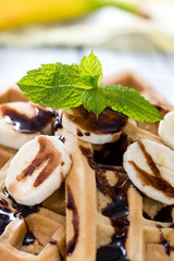 Breakfast (Waffles with Bananas and Chocolate Sauce)