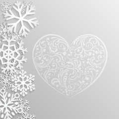 Christmas background with hearts and snowflakes