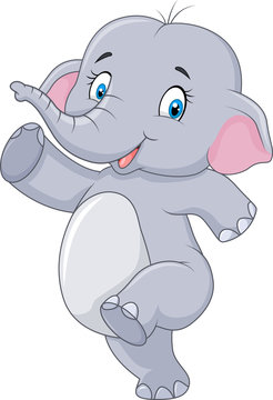 Cartoon Cute happy cartoon elephant isolated on white background

