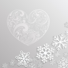 Plakat Christmas background with hearts and snowflakes