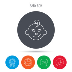 Baby boy face icon. Child with smile sign.