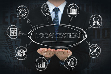 Localization concept image with business icons.