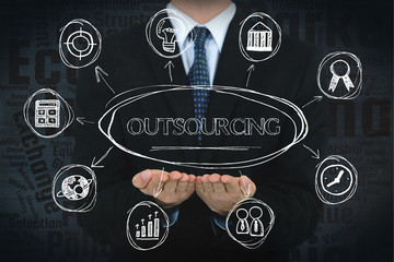 Outsourcing concept image with business icons.