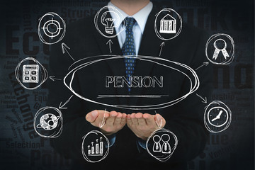 Pension concept image with business icons.