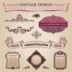 Calligraphic elements vintage Congratulation page decoration. Ve