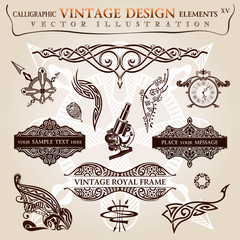 Calligraphic elements vintage tattoo. Vector frames symbols