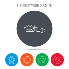 Electric counter icon. Electricity with plug.