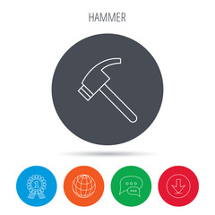Hammer icon. Repair or fix tool sign.