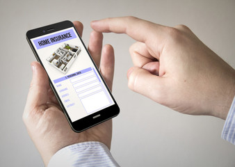  touchscreen smartphone with home insurance on the screen