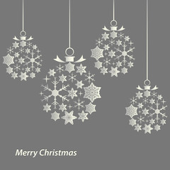 Christmas card with balls of snowflakes template