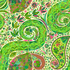 Vintage floral motif ethnic seamless background.