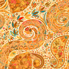 Vintage floral motif ethnic seamless background.