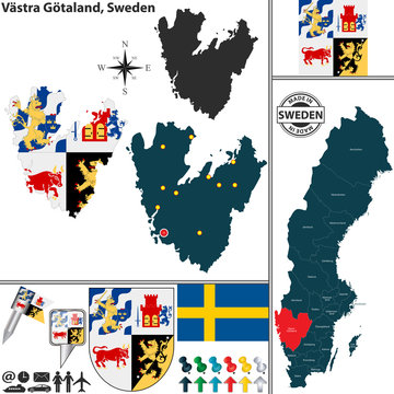 Map of Vastra Gotaland, Sweden