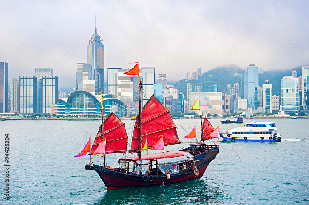 Wall mural famous hong kong sailboat