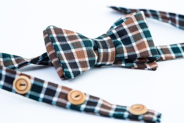 Plaid man's bow tie isolated.