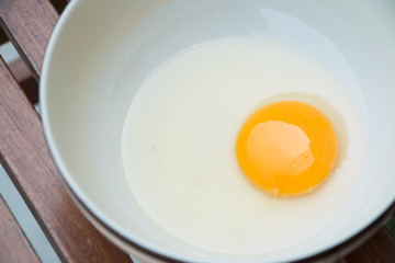 raw egg yolk on the dish on table